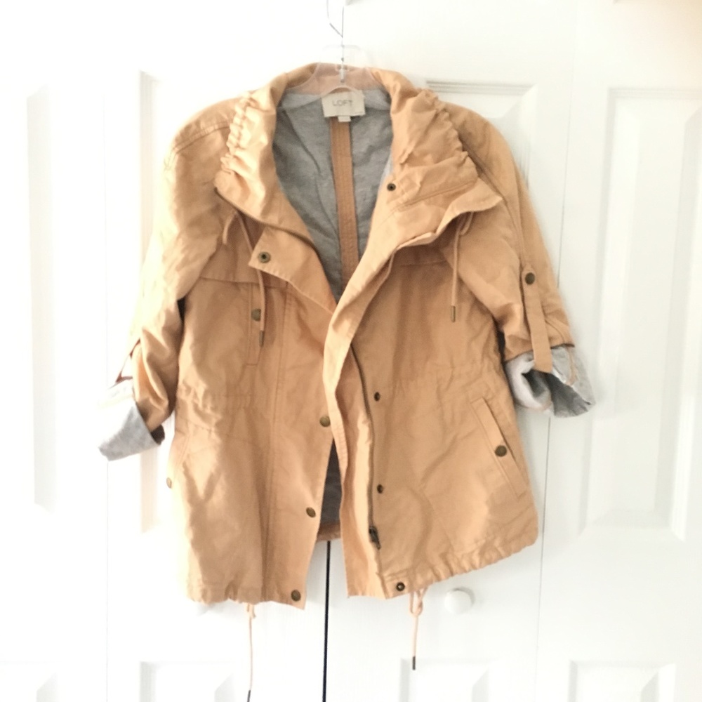 womens Loft peach pinstripe jacket/ trench coat